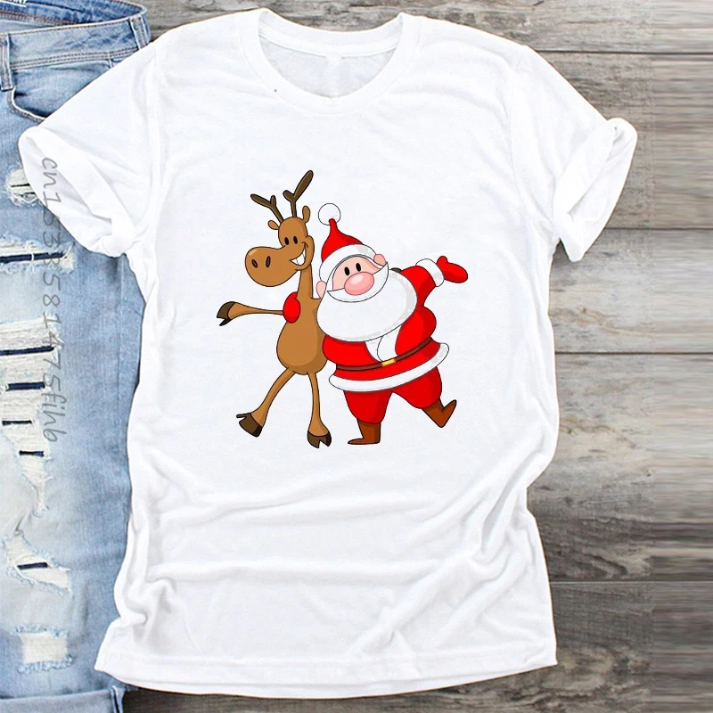 Premium Women Clothing Funny Santa Claus 90s Cartoon Merry Christmas Clothes Top T Shirt Ladies Female Tshirts Tee T-Shirt