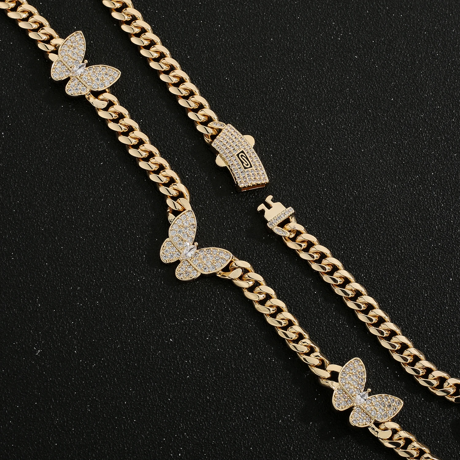 

Free Shipping Monaco Chain 14K Gold Plated Brass Beautiful Butterfly Bracelet and Necklace Valentine's Day Gift