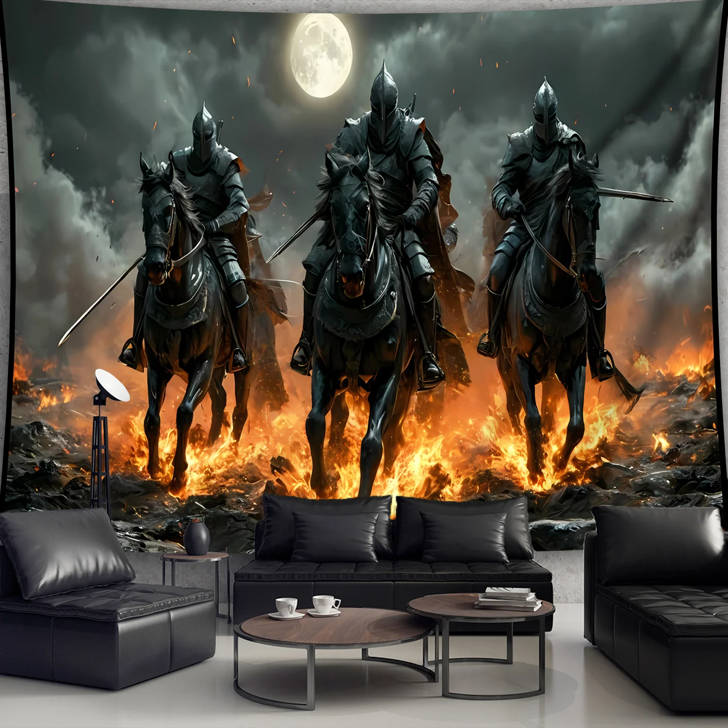 1pc Fantasy Knight Tapestry Armored Riders in Fire & Moonlight Wall Art for Living Room Bedroom Decor  room decor