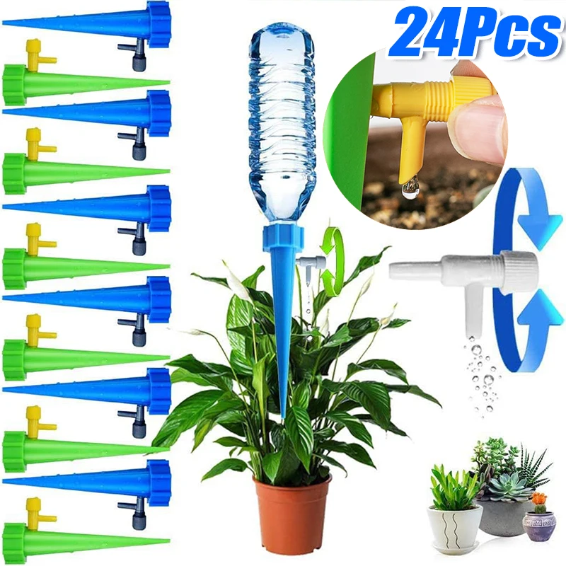 24pcs Self-Watering Kits Automatic Drip Irrigation System Plant Watering Spike Device Greenhouse Adjustable Control Dripper