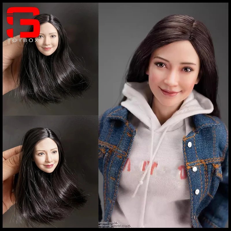 1/6 Scale Angelababy หัว Sculpt ผมยาวสีดําหัวแกะสลักรุ่น 12 ''ทหารหญิง Action Figure Body