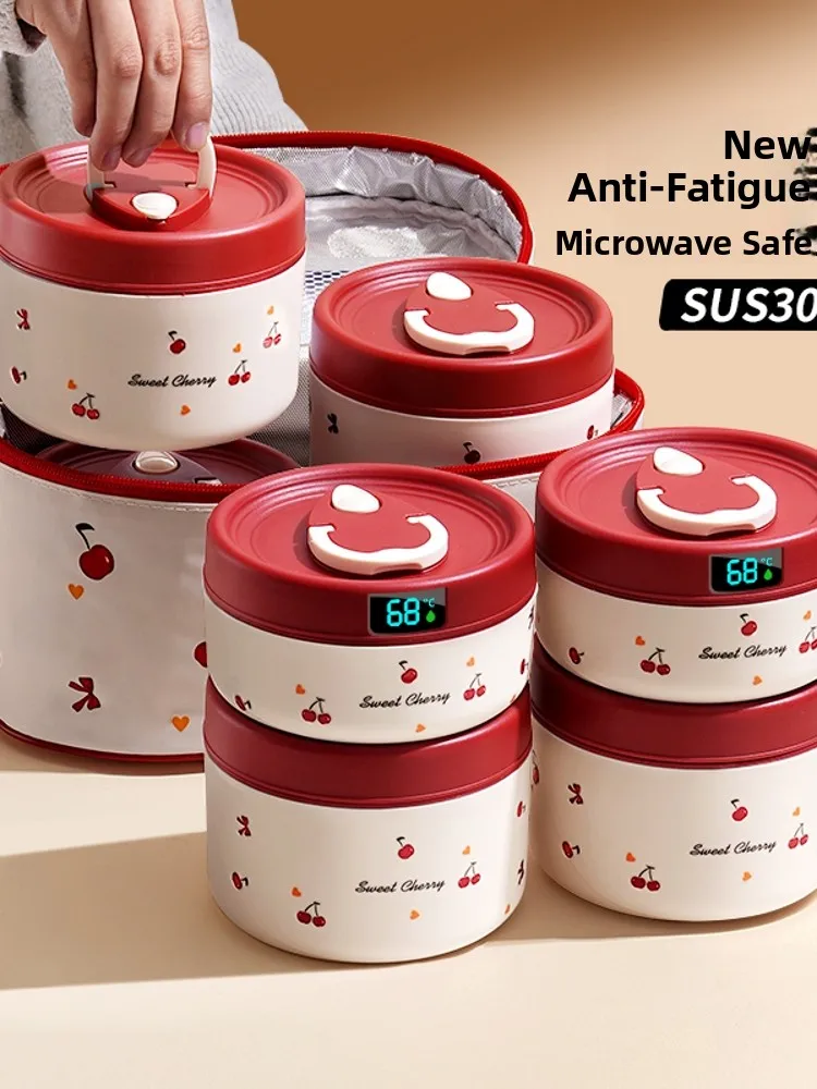 

Новый ланч-бокс для студентов, с подогревом в микроволновке, термоизолированный, с 4-слойной стальной емкостью 000 мл, милый дизайн, для офиса...