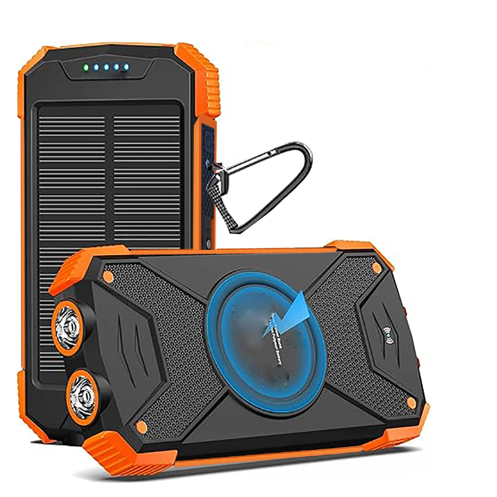 30000mAh Power Bank Solar Wireless Charger Built in Six Outputs Portable with Self-charging Cable for All Mobile Devices Camping