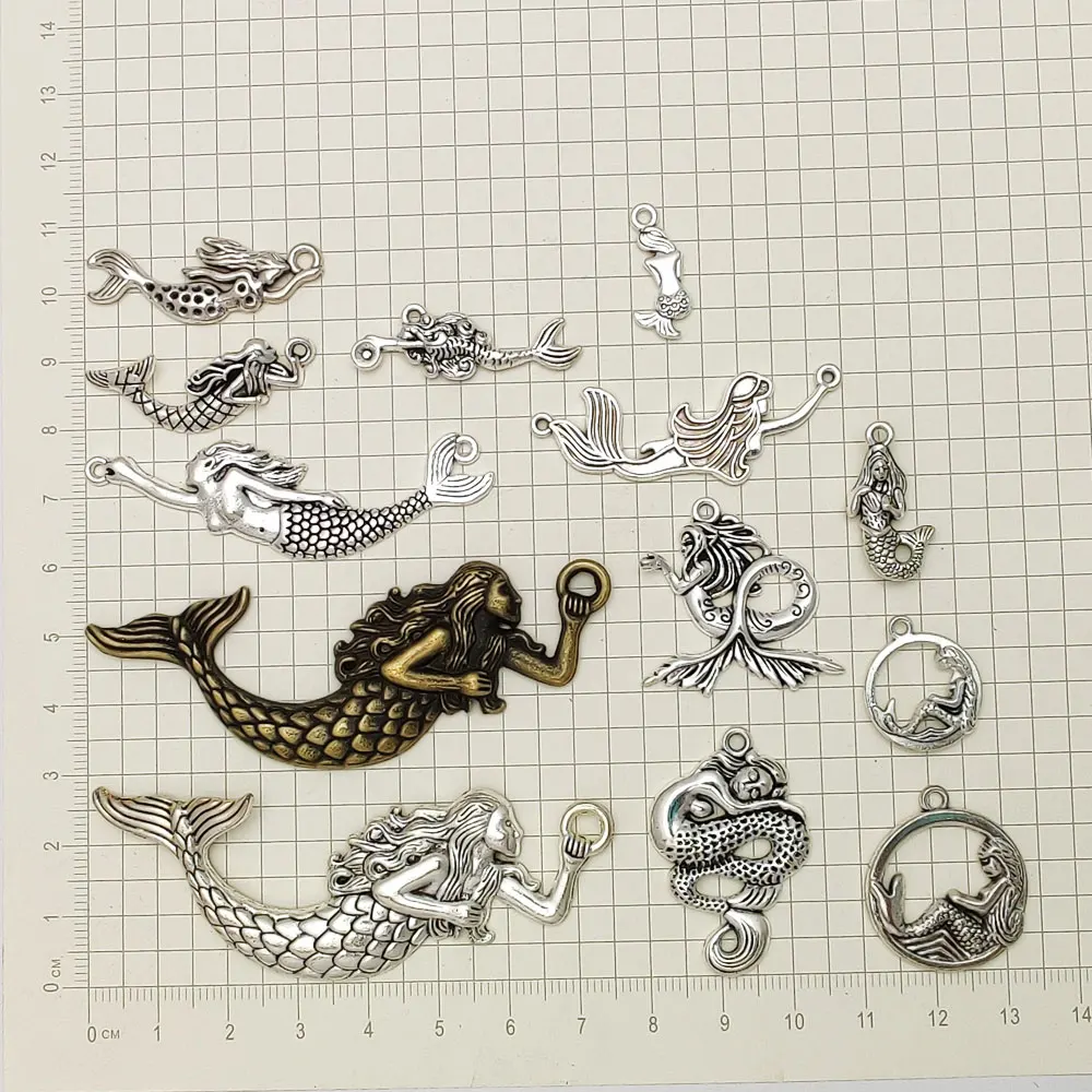 Antique Silver Plated Mermaid Fairy Tale Charms Ocean Pendants For Diy Necklaces Jewelry Making Findings Supplies Accessories