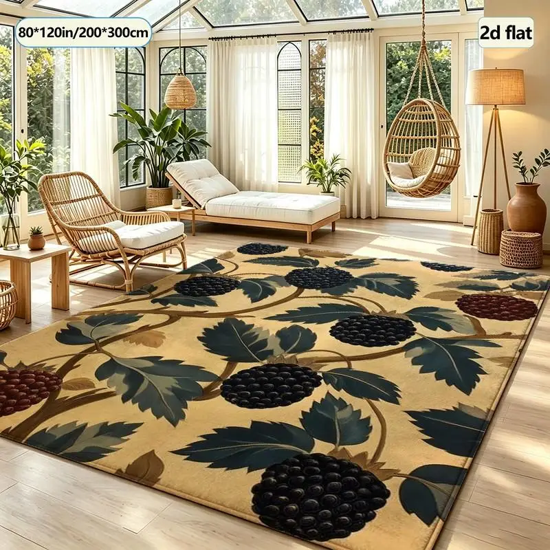Retro Blackberry Fruit Plant Print Carpet Home Living Room Bedroom Decorative Floor Carpet