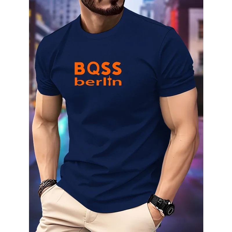 Men's Casual T-shirt BQS Print Men's Casual Print Loose O-Neck Men's Jogging Short Sleeve T-shirt Men's Unisex Casual Wear