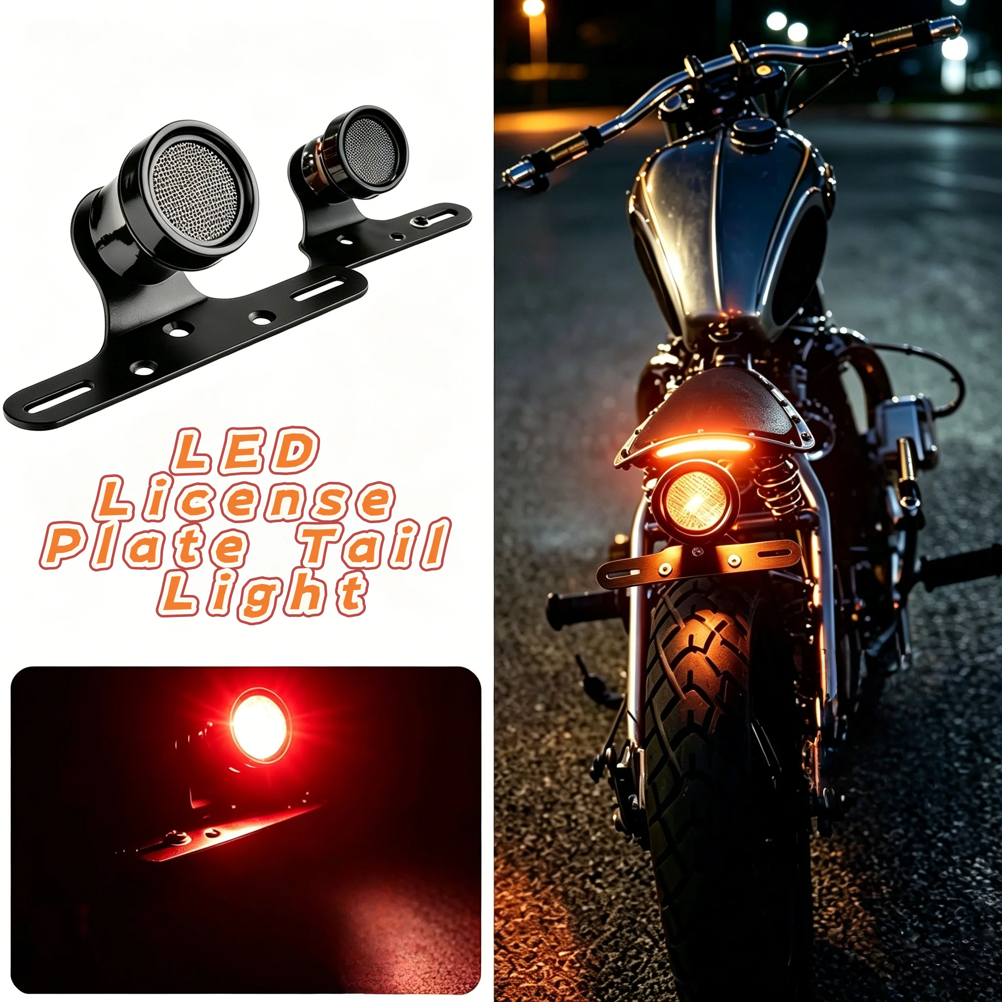 

12V LED Motorcycle Rear Tail Brake Light License Plate Mount Fit Harley Sportster Honda Bobber Chopper