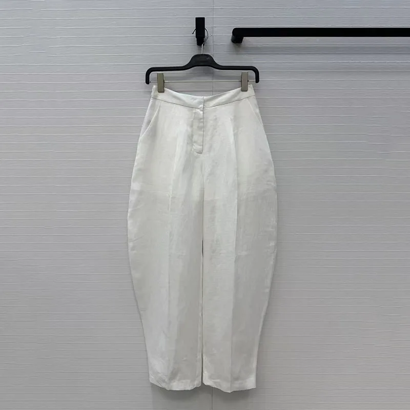 Women's Linen Curved-Leg Pants, Fashionable Classic Wide-Leg Pants, Casual and Versatile Long Pants, 2026, Summer, New Arrival,