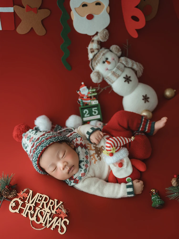Festive Newborn Photography Accessories Nordic Christmas Knit Costume Snowman Dolls Decor Props Studio Xmas Theme Photo Supplies
