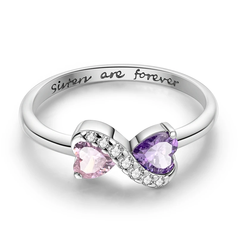 925 argento rosa viola zircone forever sisters double heart infinite ring 1 lady romantic fashion friendship ring temperament ver