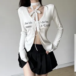 Summer Sexy Women Thin Sunscreen Cardigan Lace-up Knitwear Tops Female Euro-American Short Coat Casual Sun Protected T-shirt y2k