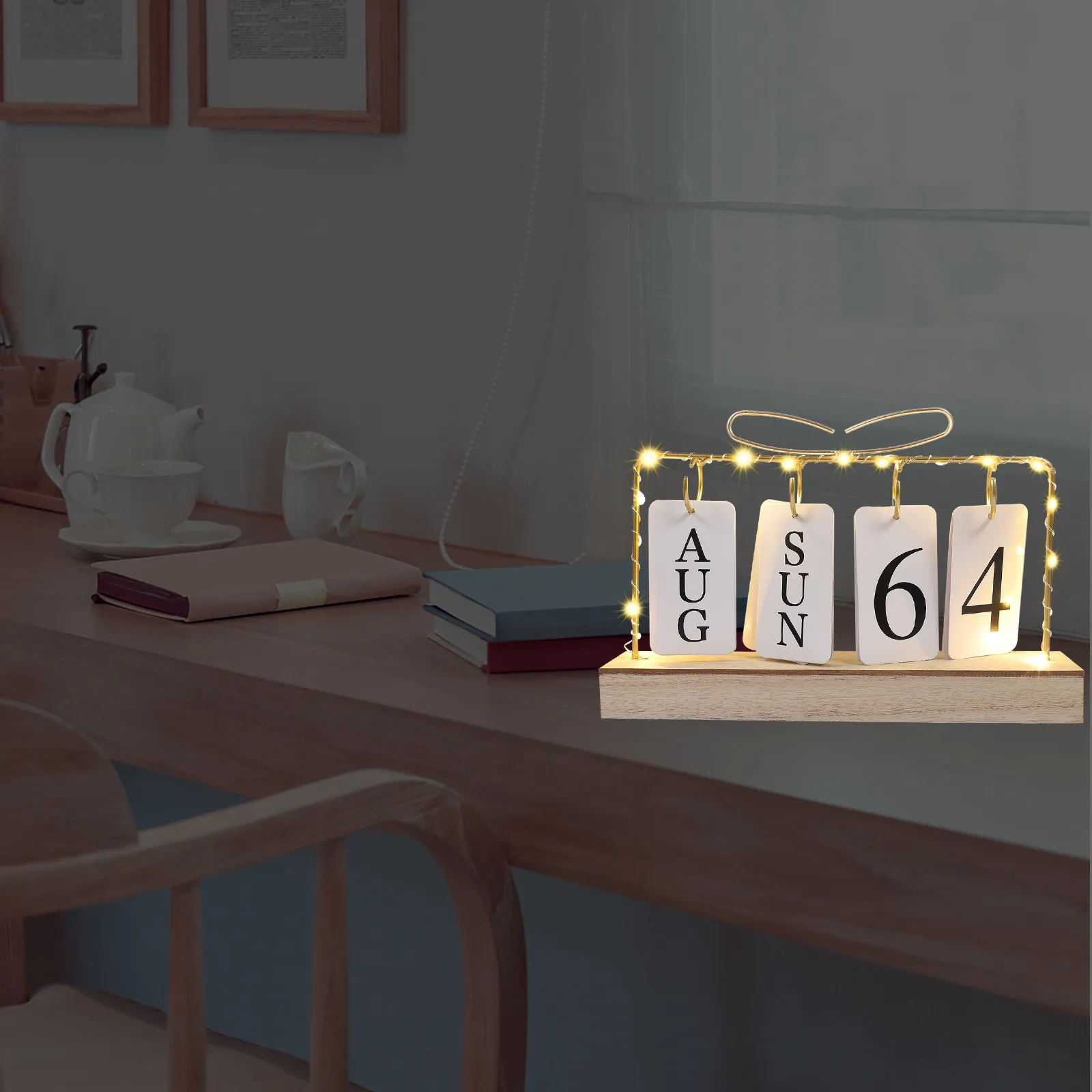 Wooden Desk Calendar Creative Perpetual Calendar Decorative Lamp Office Home School Dorm Desktop Adornment Office Date Reminder