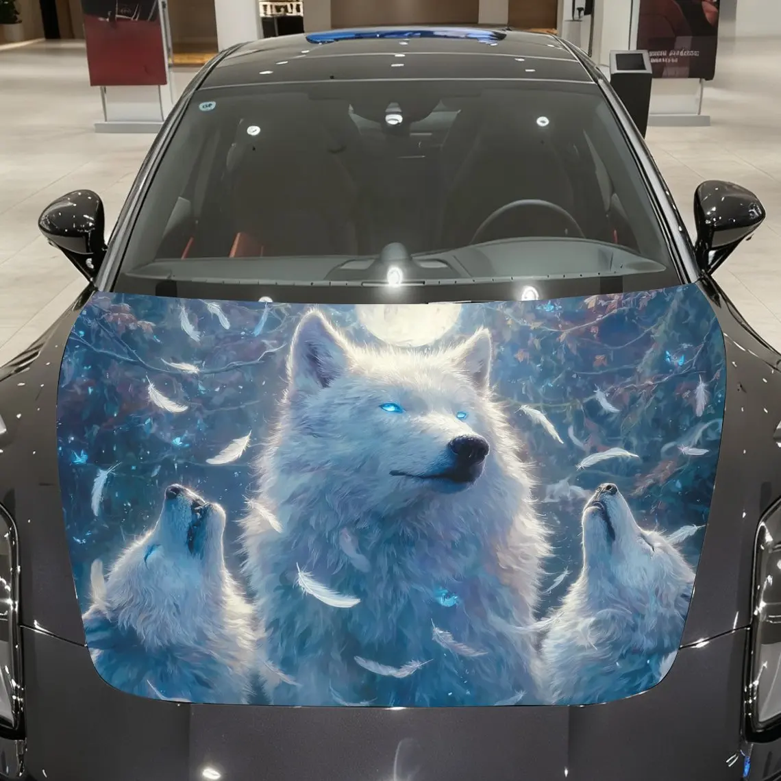 Night Moon Blue Eyes White Wolf Car Hood Stickers,stunning Car Film Stickers,waterproof And Wear-resistant,suitable For All Cars