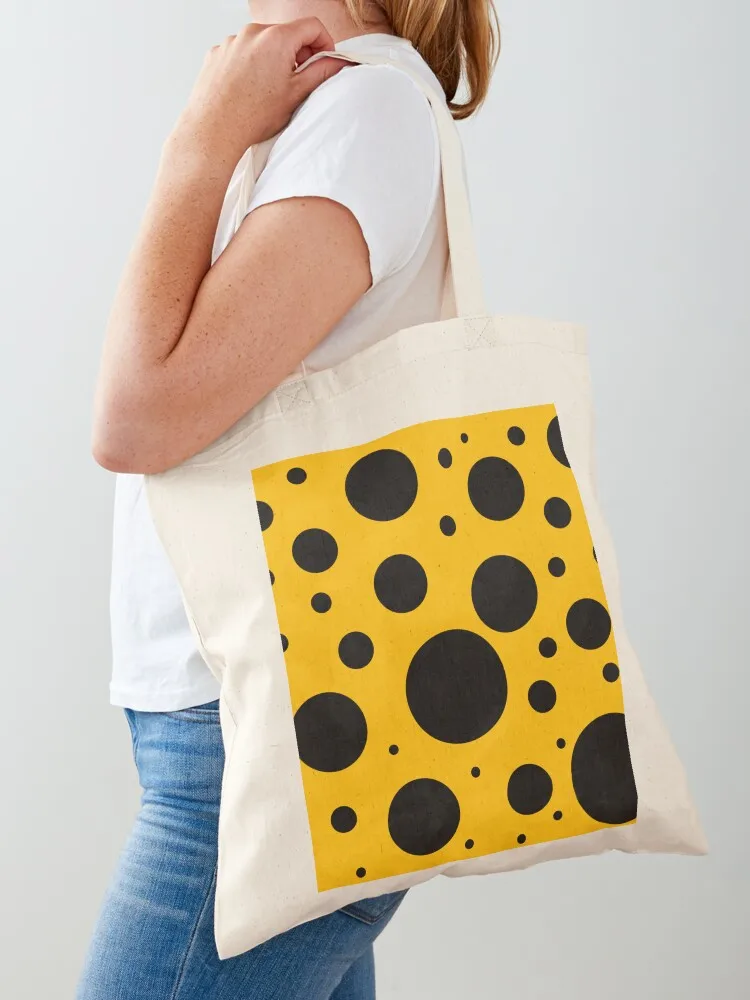black polka dots on yellow background Tote Bag tote bag men Canvas bag for women handbag reusable shopping