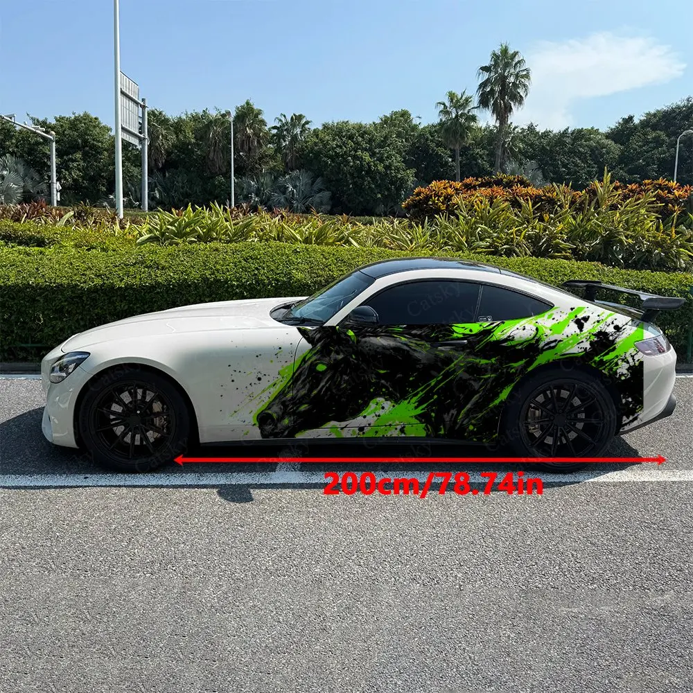 2pcs Green Flame Black Horse Sticker, Durable, Fade-resistant, Enhance The Beauty Of Your Vehicle Bold Art Design Car Vinyl Wrap