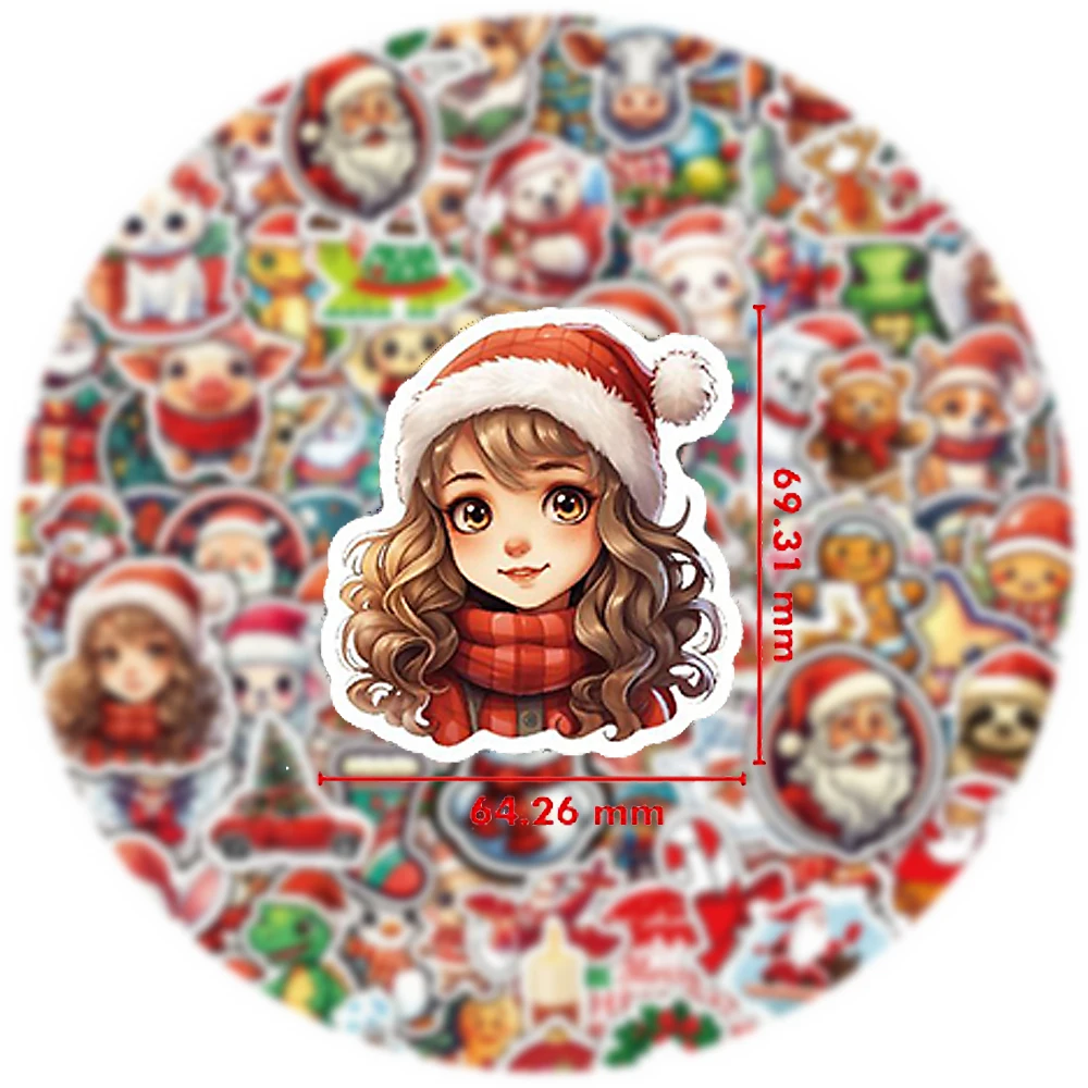 

10/30/50/100pcs Cartoon Merry Christmas Santa Claus Stickers Cute Animal Snowman Graffiti Sticker for Notebook Phone Retro Decal