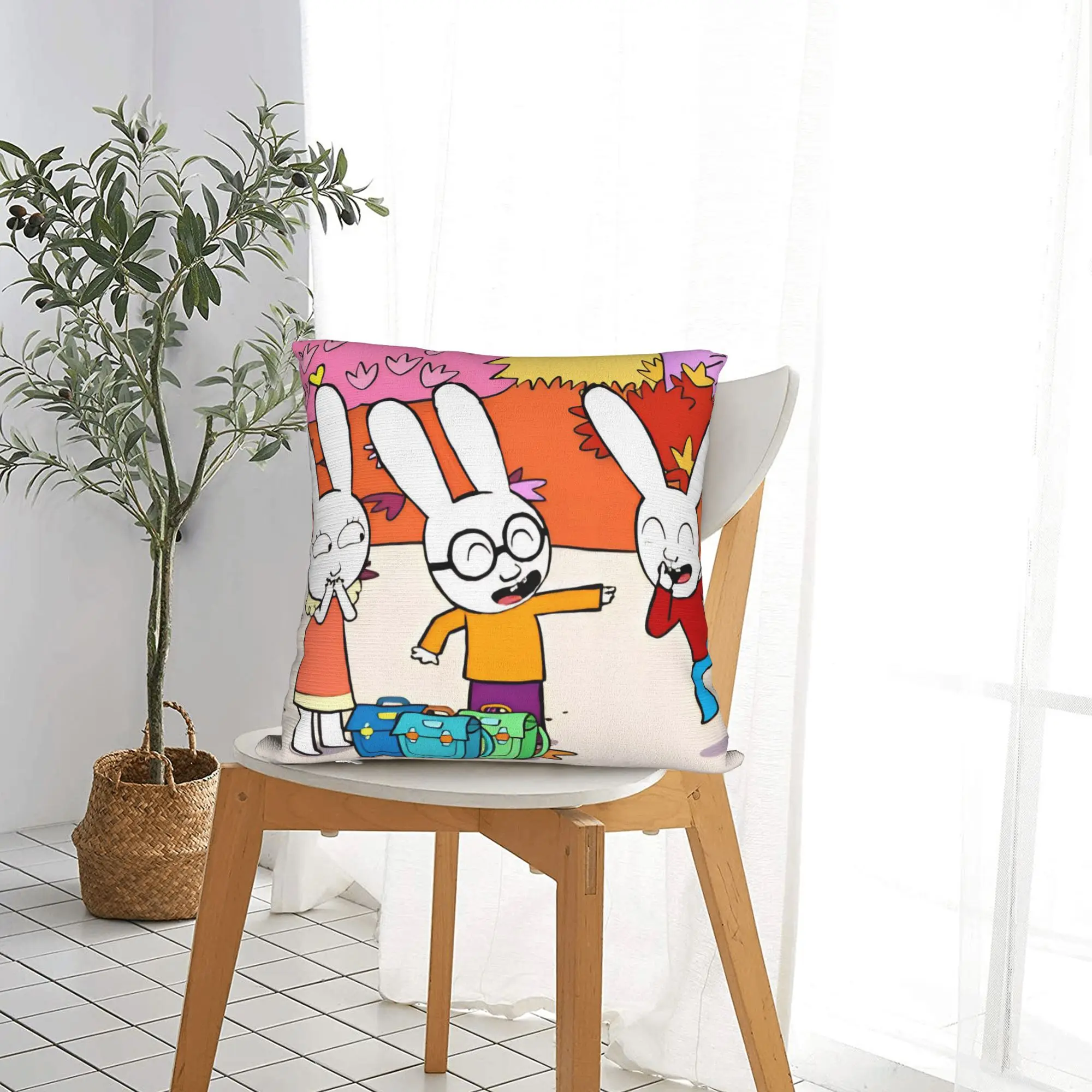 Simons Super Rabbit Cartoon  Throw Pillow Cover Polyester Throw Pillow Bunny  Novelty Cushion Covers