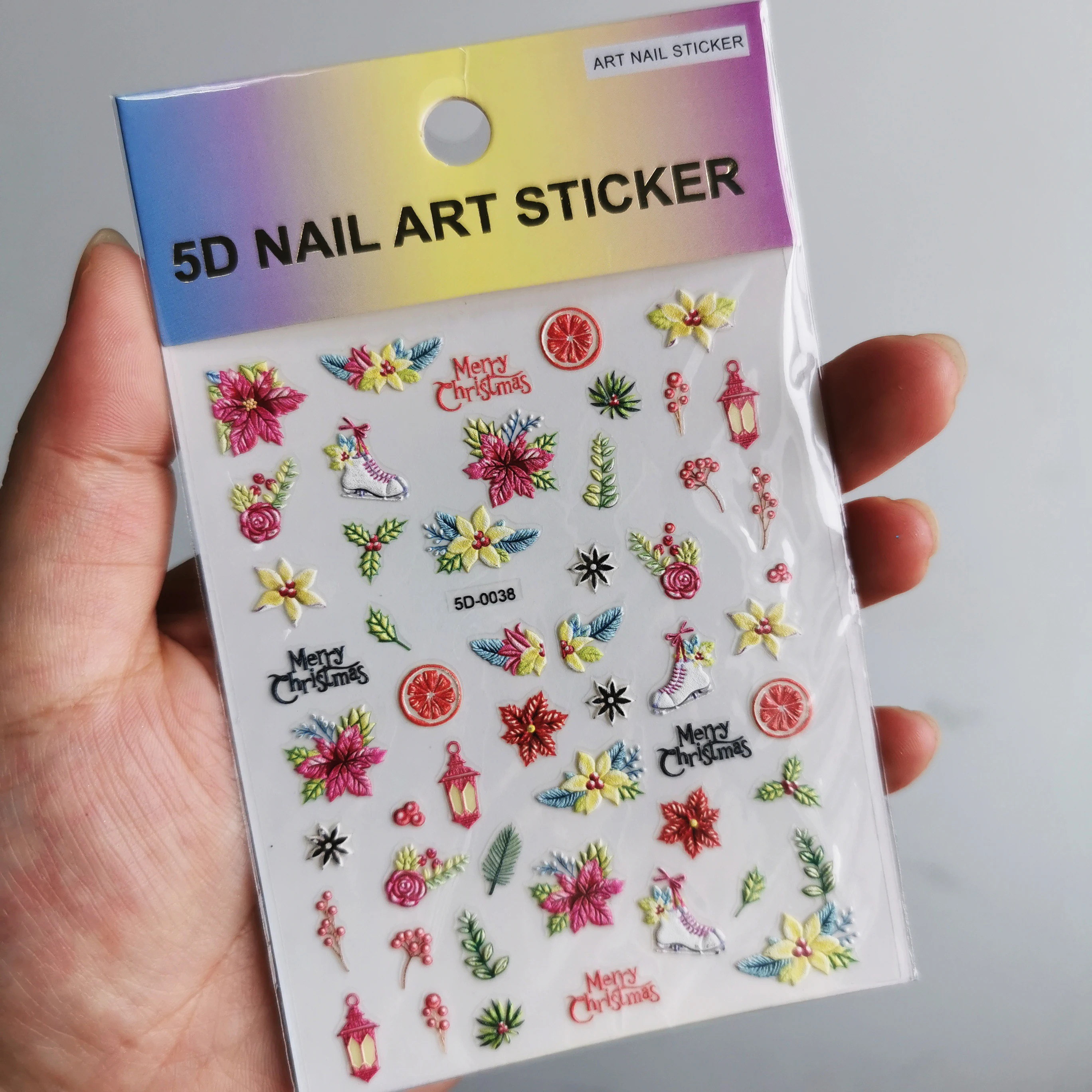 Natal Nail Art Adesivos, 5D gravado floco de neve, urso bonito, homem de gengibre, alces, decalques, DIY, manicure Slider, NK * 8