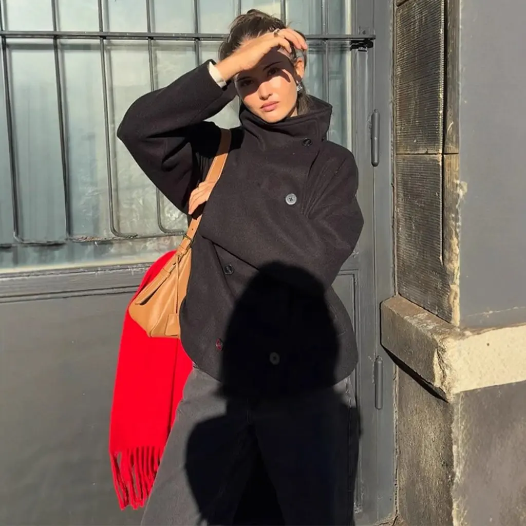 

Модная американская женская куртка с длинным рукавом и воротником-стойкой, короткая верхняя одежда с эффектом похудения для женщин, зимнее новое поступление