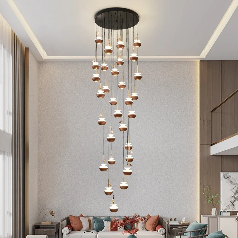 Nordic Light Luxury Spiral Staircase Long Chandelier Modern Simple Villa Duplex Creative Design Sense Of Living Room Chandelier