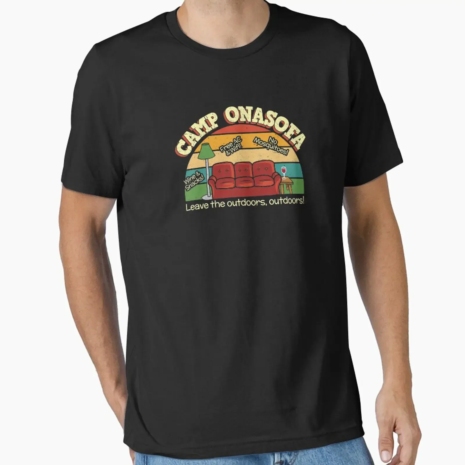 Camp on a Sofa Leave the Outdoors Essential T Shirt vintage Washed fashion Versatile Casual Top For Everyday Wear Stylish