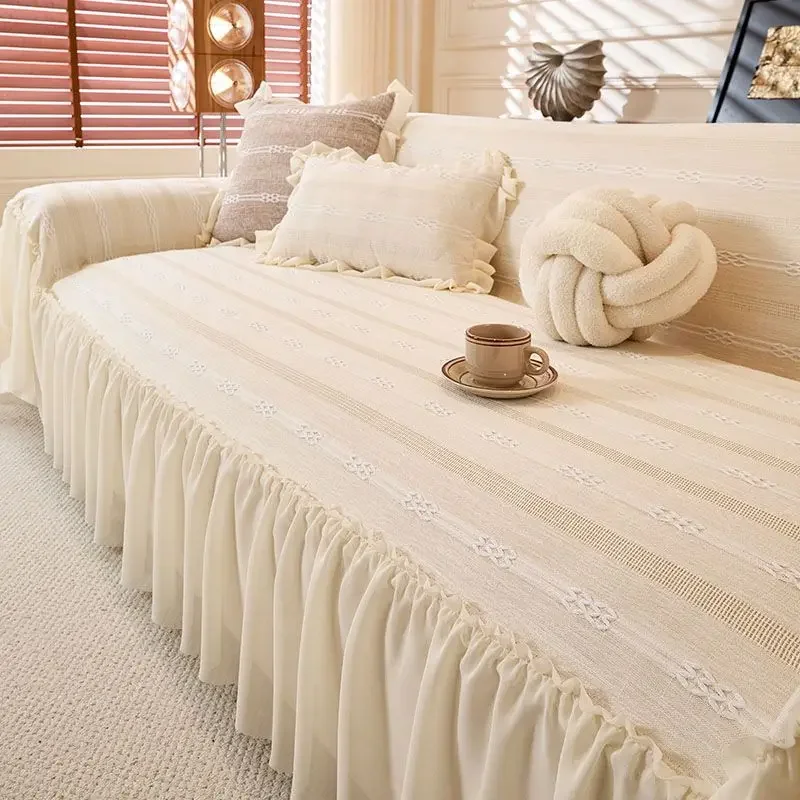 Imitation Cotton and Linen Solid Color Comfortable Sofa Cover Cloth One Piece Lace Couch Covers Home Office Fresh Slipcovers