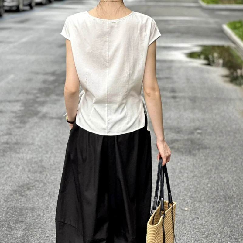 Summer New Sleeveless Irregular Temperament Blouse Solid Loose Simplicity Vintage Basic Shirt Tops Elegant Fashion Women Clothes