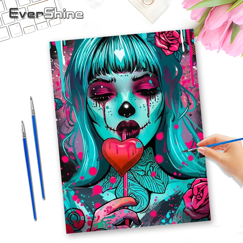 Evershine Coloring By Numbers Portrait Numbers Painting Girl Coloring Rose Picture For Living Room Home Decoration