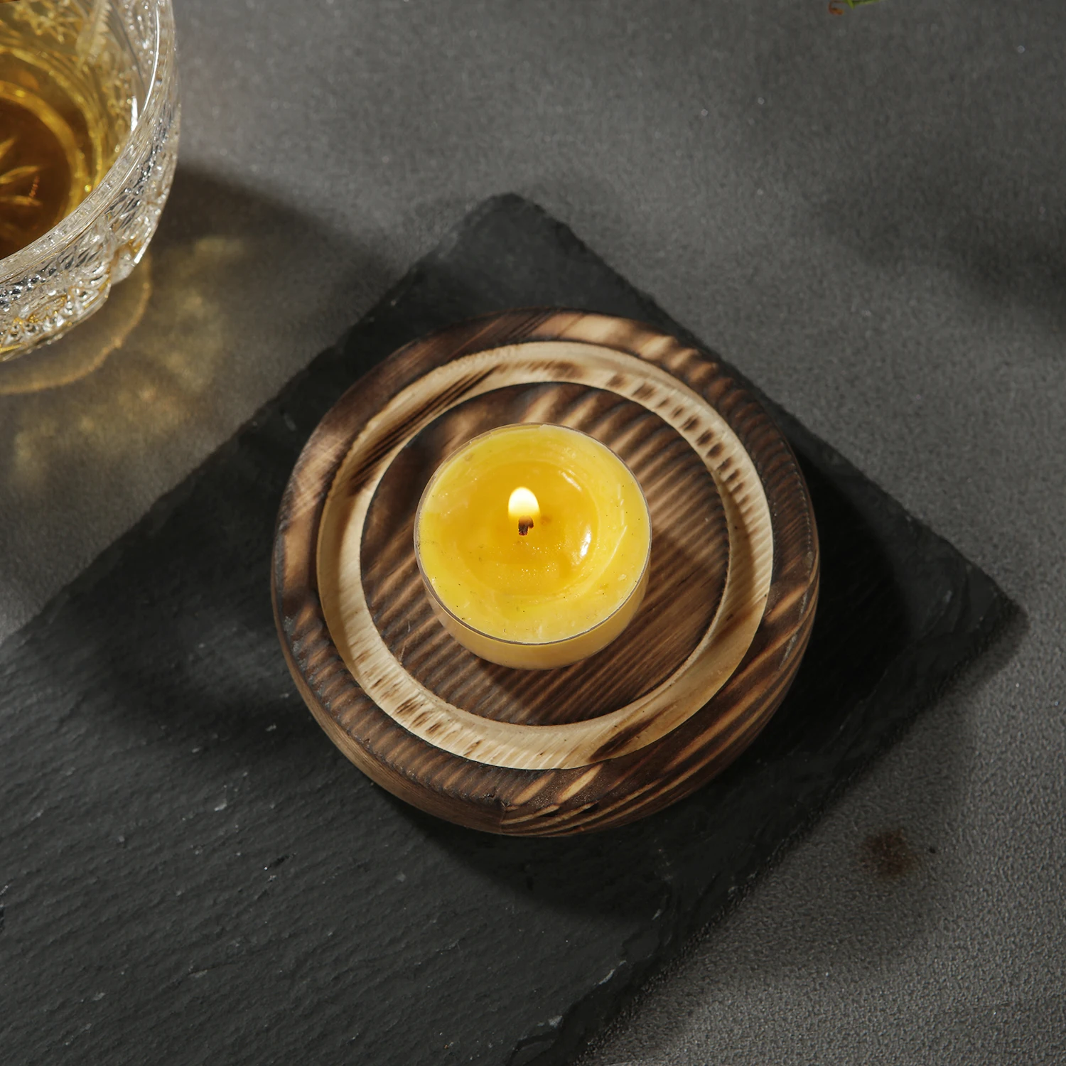 Kerzenhalter aus Glas, Kerzenheizhalter mit Holzsockel, Aromatherapie-Räuchergefäß für Yoga, SPA, Aromatherapie – Detail 8