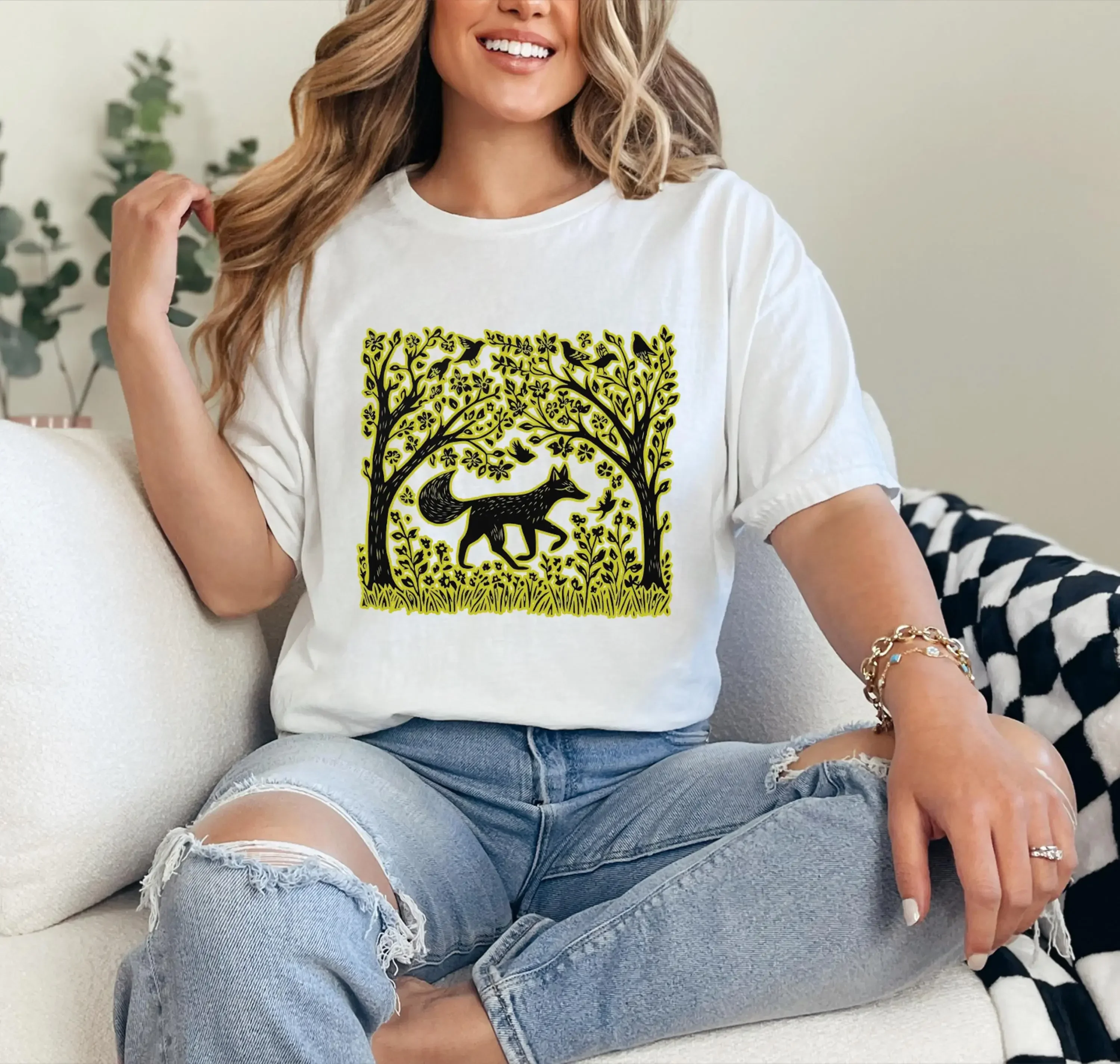 Forest Fox Cottagecore T Shirt Vintage Wildflower Meadow Woodland Lover Fairycore for her Heavy Cotton Top