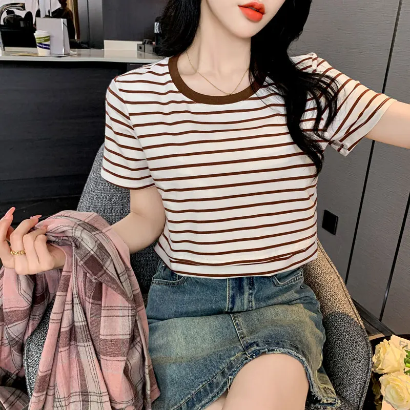 Sommer Mutterschaft Gestreiften Stillen T-shirts Oansatz Baumwolle T Shirt Postpartale Heiße Mama Pflege Kleidung Tees Stillzeit Tops T