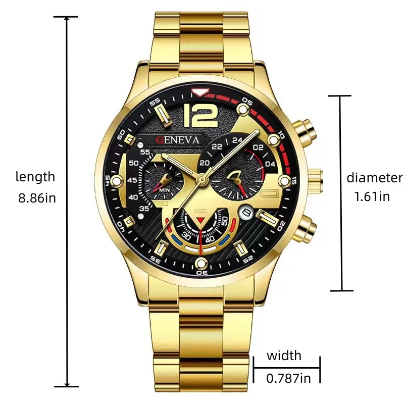 New Geneva Leisure Business Men Watch Fashion Three Eyes Quartz Wrist Watch Stainless Steel Waterproof Gentleman Wristwatch