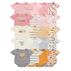 Tenue de batterie en coton doux pour bébé, vêtements unisexes pour bébés, garçons et filles, manches courtes, dessin animé, 4 paquets