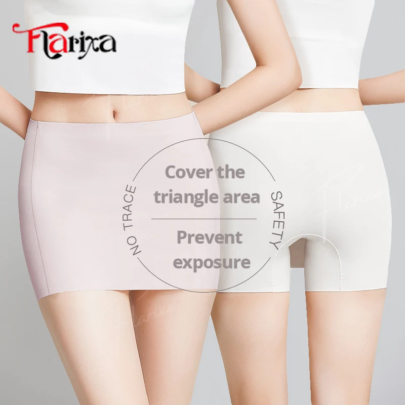 Flarixa Pantaloncini di sicurezza in seta di ghiaccio Doppio strato invisibile sotto la gonna Mutandine Pantaloncini senza cuciture Intimo donna