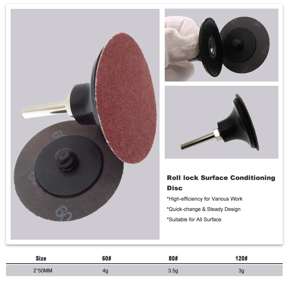 Roll Lock Quick Change Sanding Discs 2 Inch Aluminum Oxide Surface Conditioning Disc 10/20/30/50 Pcs for Polishing Metal Wood