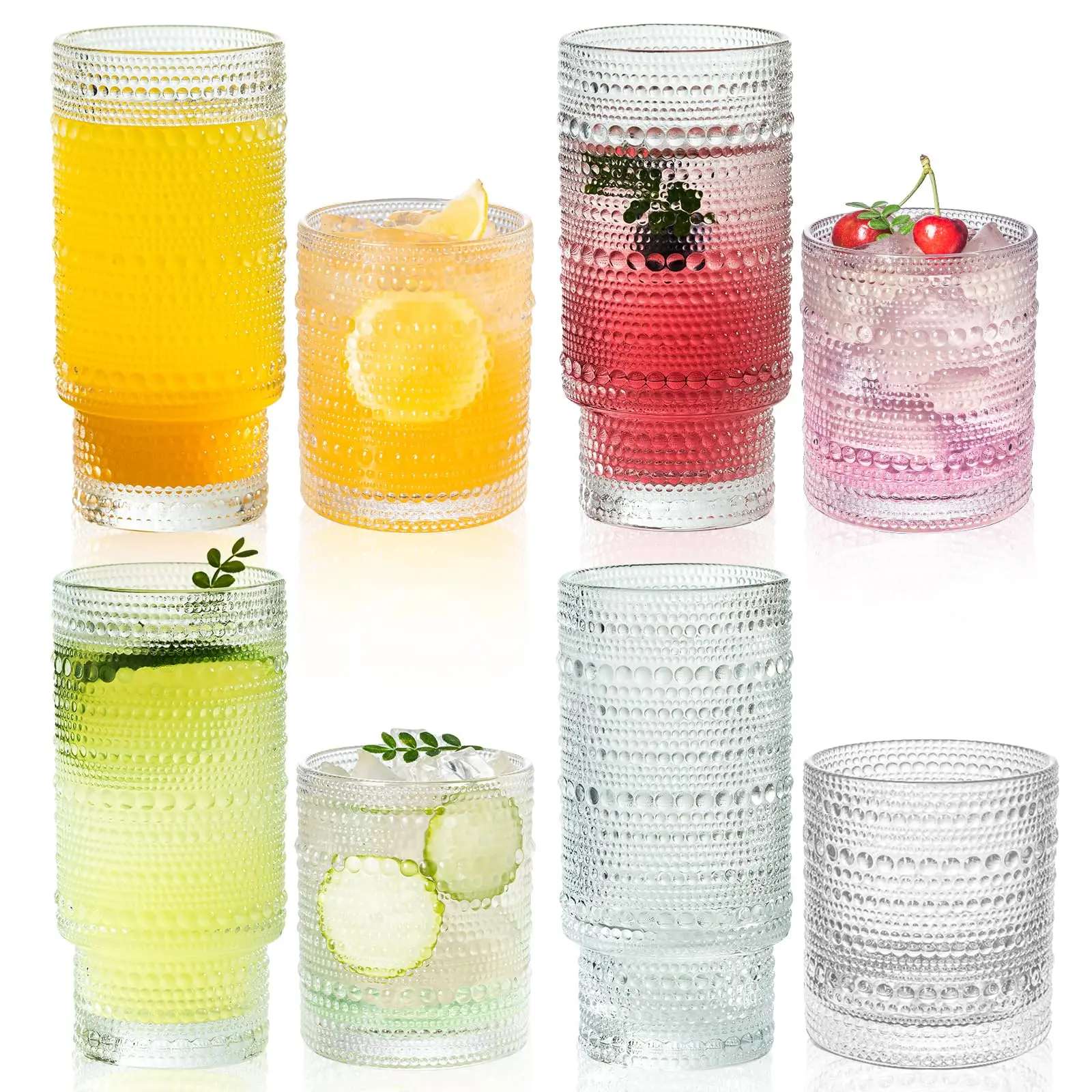 8PCS Raindrop Cup Glasses Vintage Glassware 14/16 oz Cute Beaded Bubble Cocktail Cup For Wine Beer Juice Whiskey