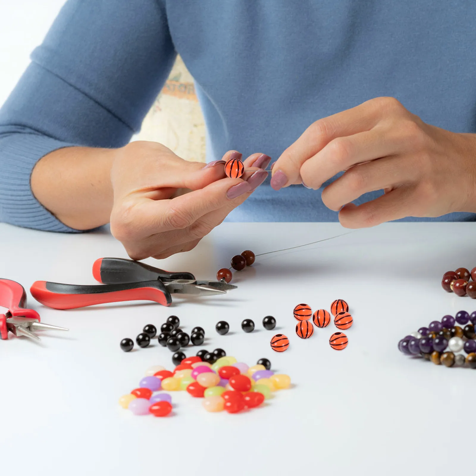 

100Pcs Basketball Craft Beads for DIY Jewelry Making Bracelet Supplies Early Learning Fine Motor Skill Kids Creative Fun Project