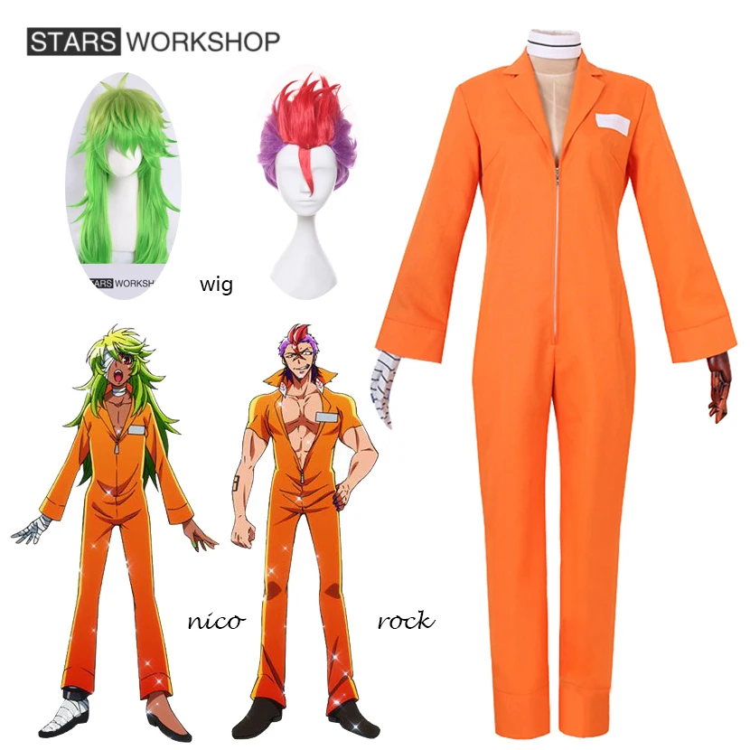 

Anime Detentionhouse Nanbaka NO.25 Niko NO.69 Rock Cosplay Costumes Niko Prison Uniform Orange Jumpsuit Halloween Carnival Suit