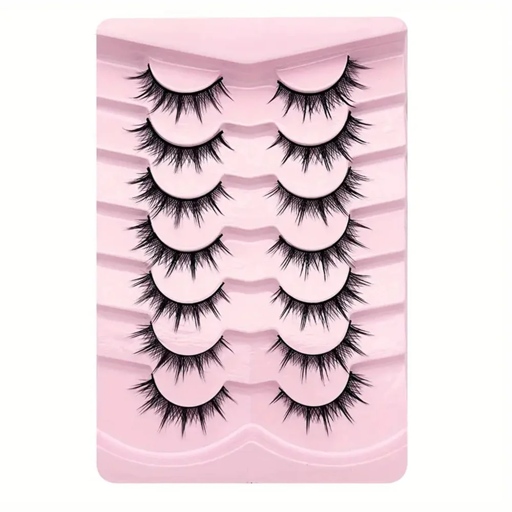 Natural Look False Eyelashes Anime Wispy Fluffy Spiky 3D Volume Eyelashes Pack Korean Japanese Asian Cosplay 7 Pairs