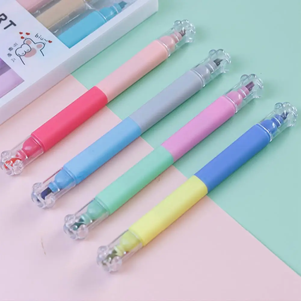 Двухсторонний хайлайтер, 6 шт., набор двухсторонних хайлайтеров с колпачками в виде кошачьих лап, разноцветные быстросохнущие колпачки для учебы