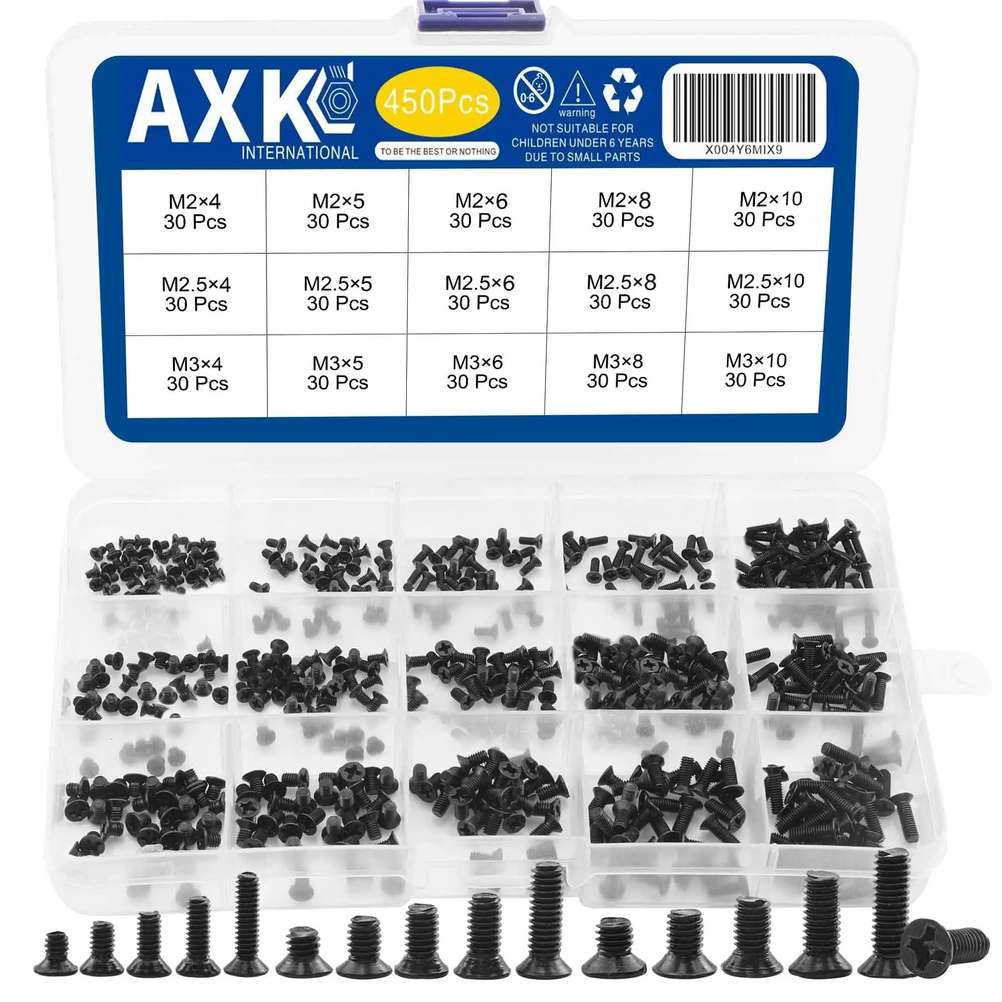 450pcs/set Black Plated Round Pan Head Tapping Screws Set M2.3 M2.6 M3 Carbon Steel Computer Mini Screw Phillips Kit