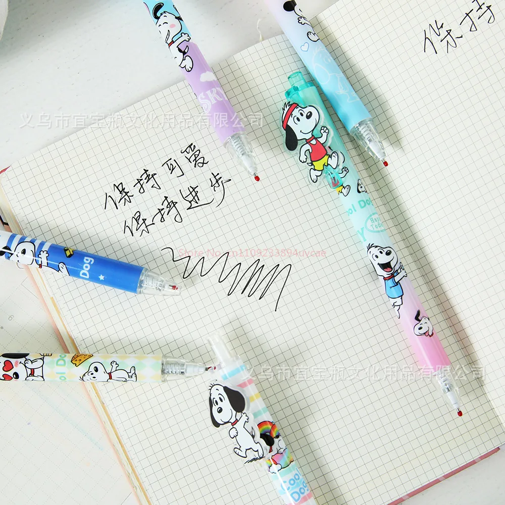 48pcs Anime Snoopy Patch Gel Pen 0.5mm Black Press Signature Pen Student Portable Pen Clip Stationery Gift Wholesale view 5