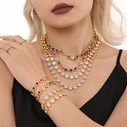 Colorful Heart Zircon Luxury Necklace Bracelet For Women 18k Gold Plated Stainless Steel Women's Necklaces Bracelets Jewelry Set