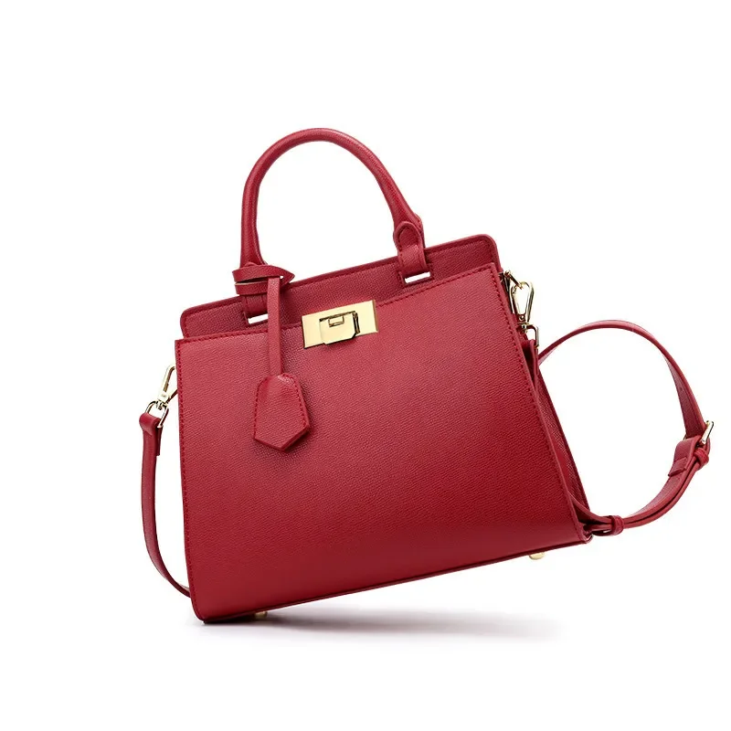 

New Style Fashon Women Totes Cow Genuine Leather Handbag Ladies Shoulder Memssage Bag Red