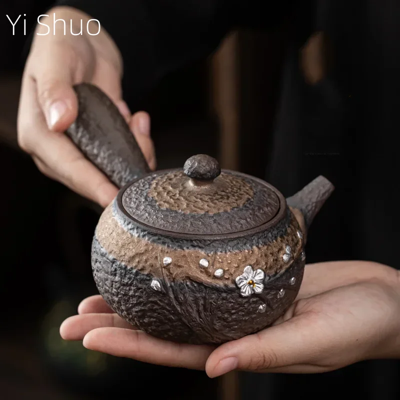 Guzaoxiao Old Rock Clay Silver Gilded Stoneware Side Handle Pot Ceramic Strainer Teapot Handmade Kung Fu Tea Set Tea Kettle