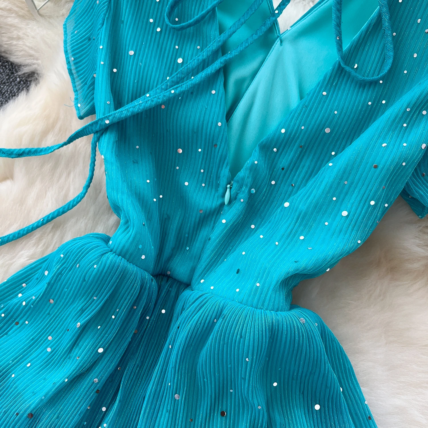 Chic vintage impiombato glitter incrociato elegante fata moda coreana Boho vestito estivo abbigliamento donna