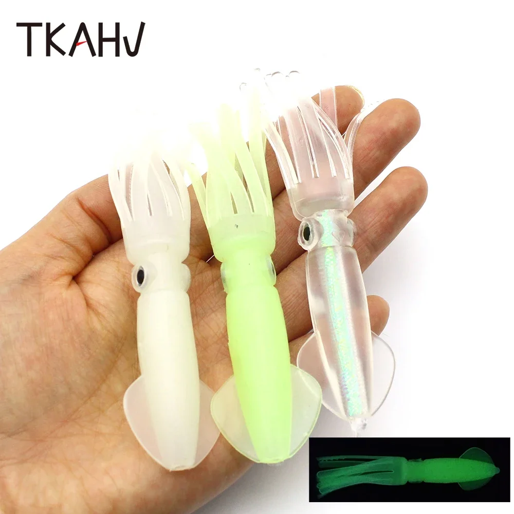 TKAHV 5 PCS 10cm 9g Octopus Squid Skirt Trolling Jig Soft Fishing Lure Glow Rubber Shad Worm Swimbait Silicone Artificial Bait