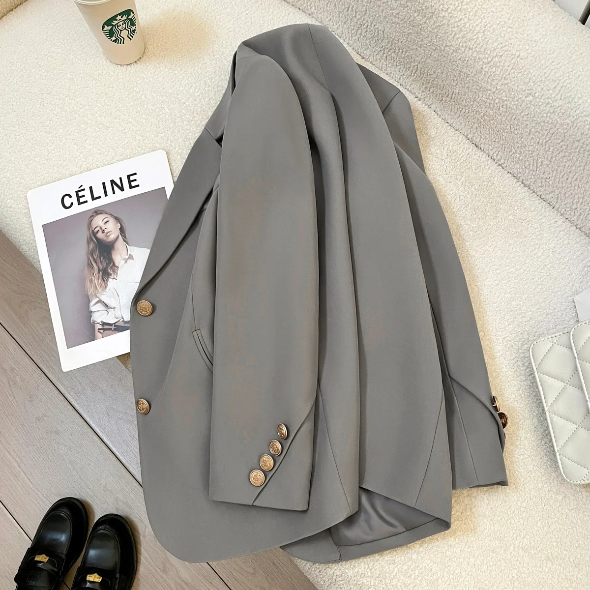 

Grey Suit Jacket for Women with A Sense of Luxury 2025 Spring and Autumn New Korean Style High-end Casual Small Suit