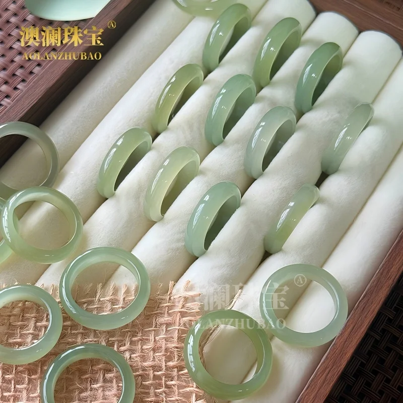 

Natural Hotan Jade Qinghai Lake Green Band Plain Ring Accessories