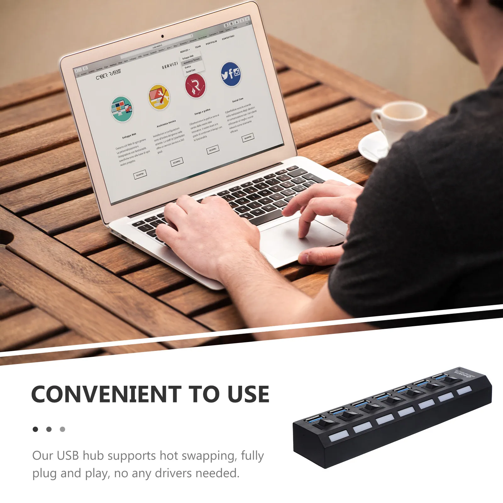 Hub Adapter Laptop USB Halloween Christmas Laptop Docking Station Graphic Design Student Teacher Programmer 7-Port